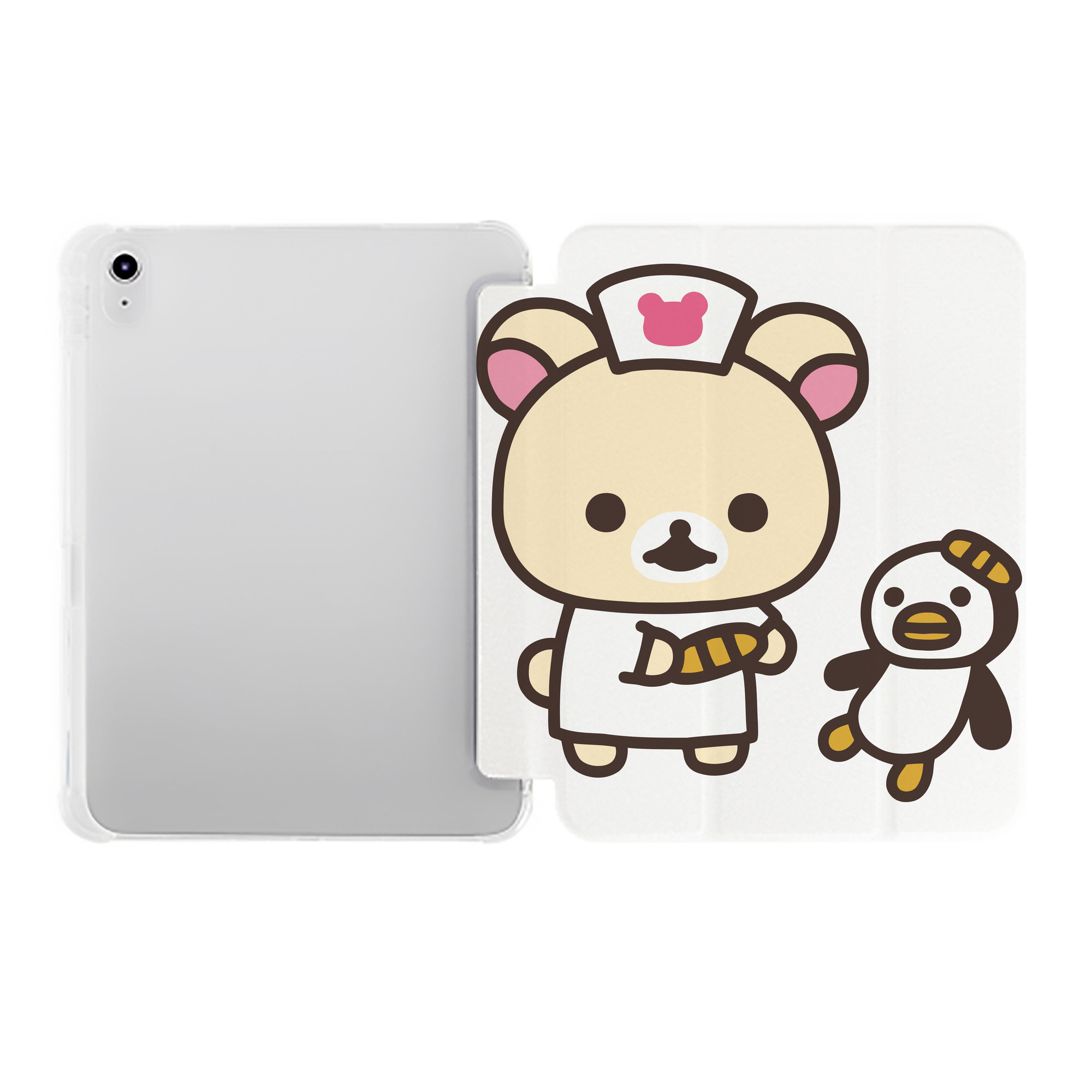 （画像用） リラックマ リラックマ キイロイトリ Rilakkuma Korilakkuma Kiiroitori IPad ケース ペン収納付き 三つ折りスタンド PUレザー×シリコン 対応機種9.5/10.5/10.9インチ